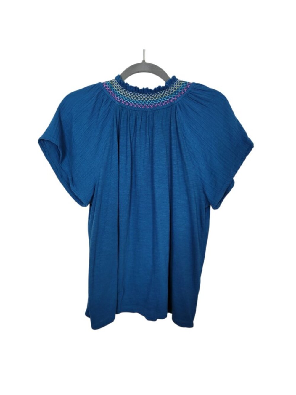 Ann Taylor LOFT Cotton Slub Gauze Shirt Top Blue Boho Bohemian Sz Medium - Picture 2 of 7